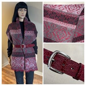 Geometric Oversized Blanket Scarf & Faux Croc Belt Set